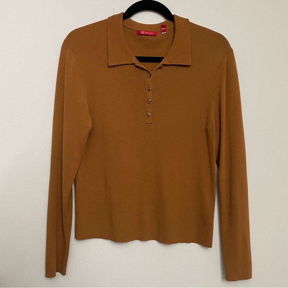 ANNE KLEIN | Collar Half Button Top